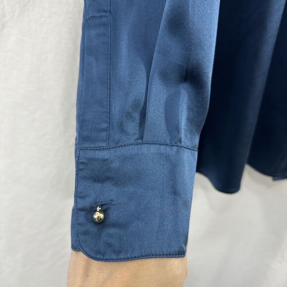 Ravella Milano 100% Silk Blue Round Gold Ball Button Up Shirt Womens Size XXL - Picture 5 of 14